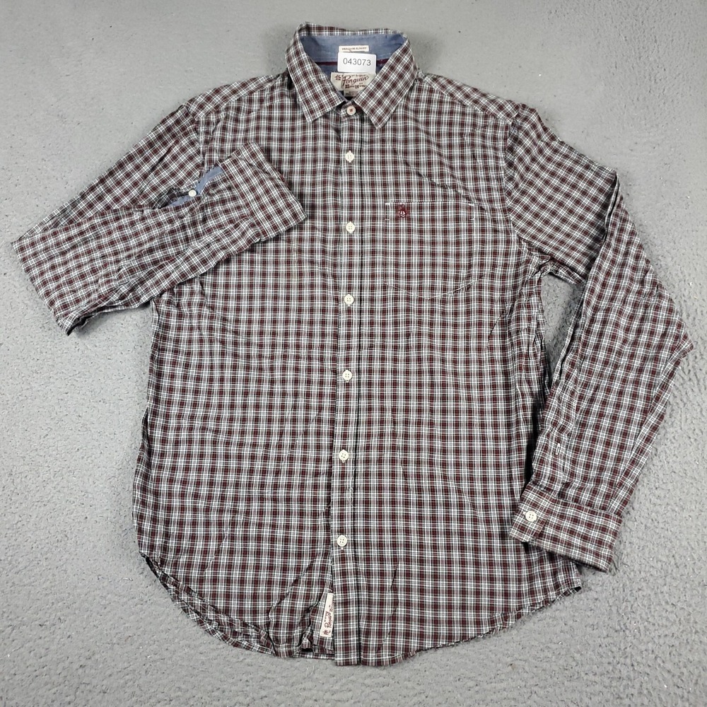 Original Penguin Munsingwear Mens Medium Red Plaid Button Up Shirt Heritage Slim